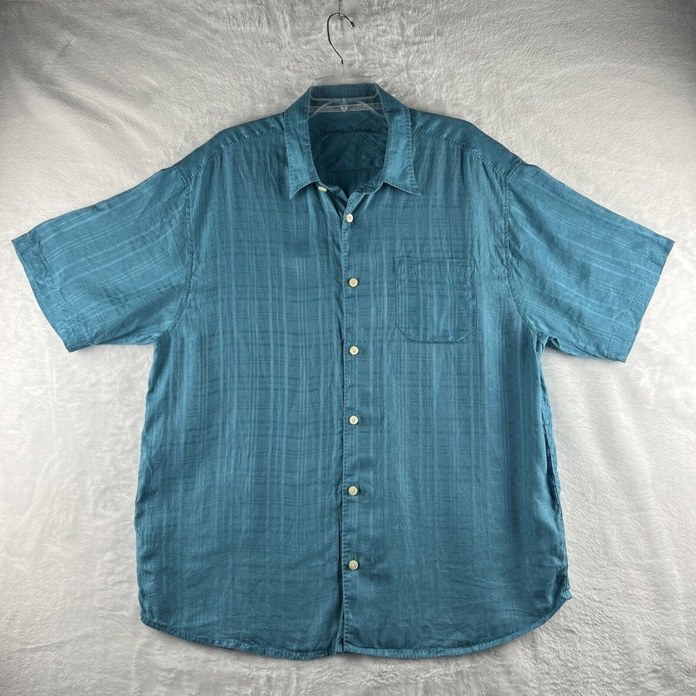 Tommy Bahama Shirt Men’s XL Aqua Blue Green Casual Linen